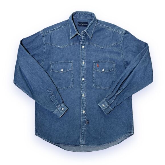 Vtg 70s 80s Ralph Lauren Silver Speckle Western Denim Shirt Mens M L - Picture 12 of 12